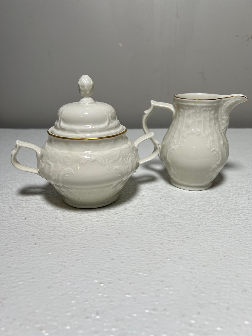 Vtg Rosenthal Sanssouci White Gold Trim Creamer and Sugar Bowl with Lid Germany
